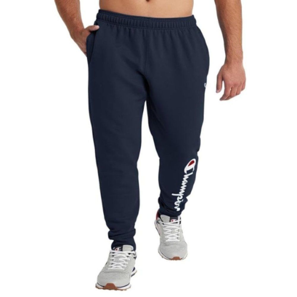 Champion Men's Navy Powerblend Fleece Graphic Jogger Sweatpants Size Small
